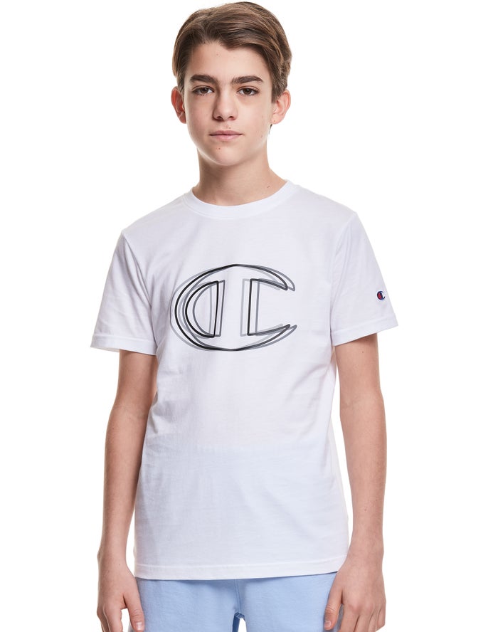 Champion Drenge T-Shirts Hvide - Vibrating C Logo - Danmark PLN-872519